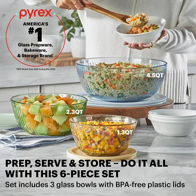 PYREX’s Colors Sculpted Tinted 6-piece Mixing Bowl Set
